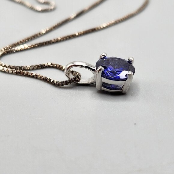 Blue CZ Solitaire Pendant Thailand Sterling Silver Chain Italy ADI 3.5g - Picture 5 of 10